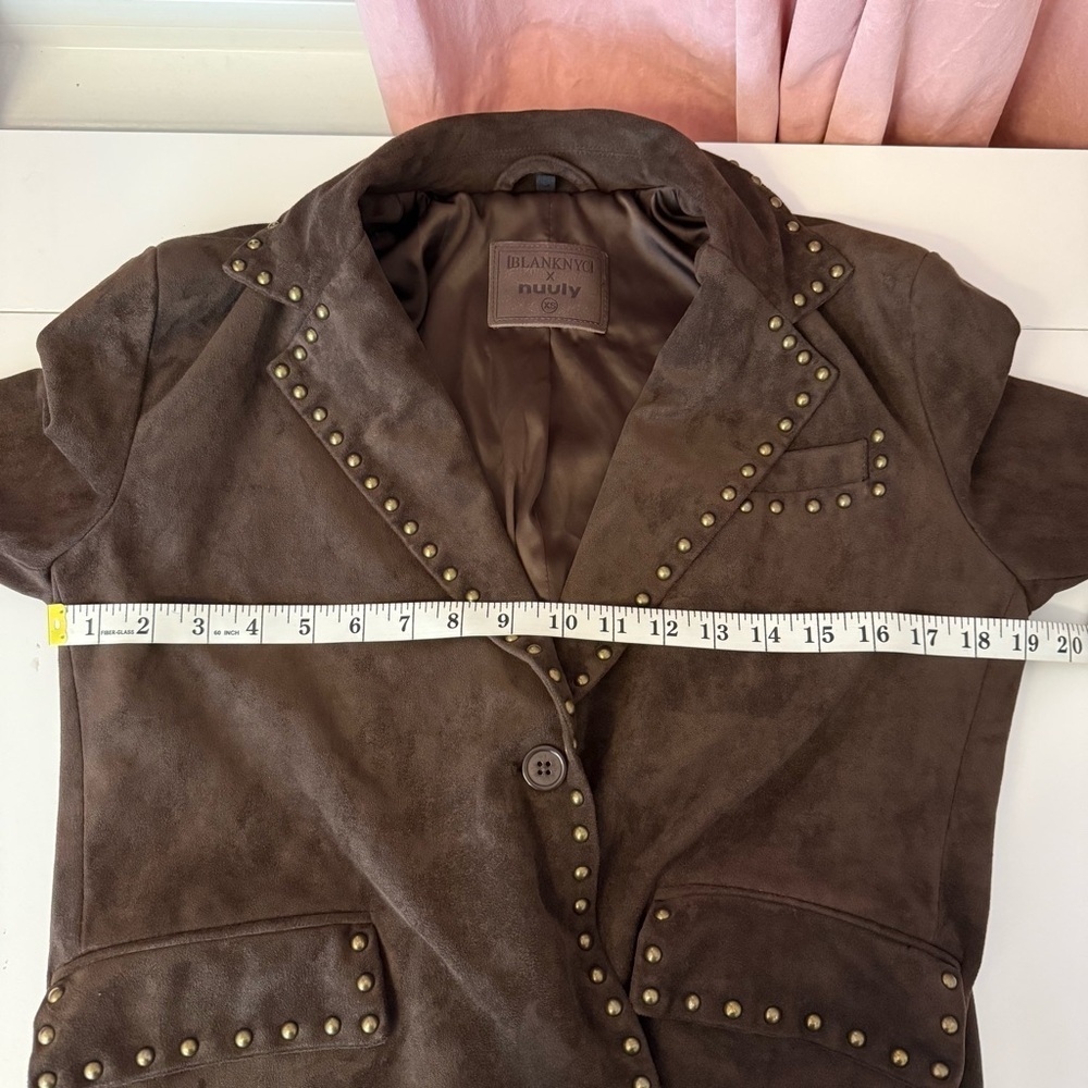 Blank NYC X Nuuly Studded Vegan Suede Blazer Chocolate Brown XS - Picture 11 of 11